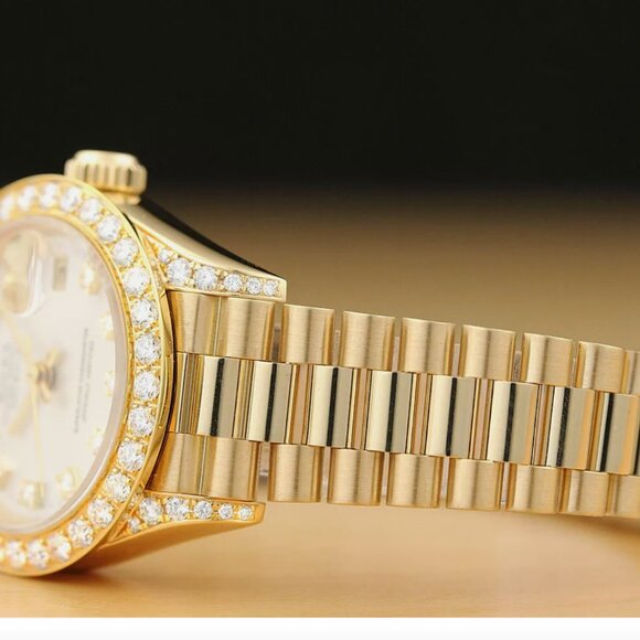 WOW!! ROLEX LADIES PRESIDENT 1CT++ DIAMONDS 18K GOLD WATCH BOX TAGS main image 5
